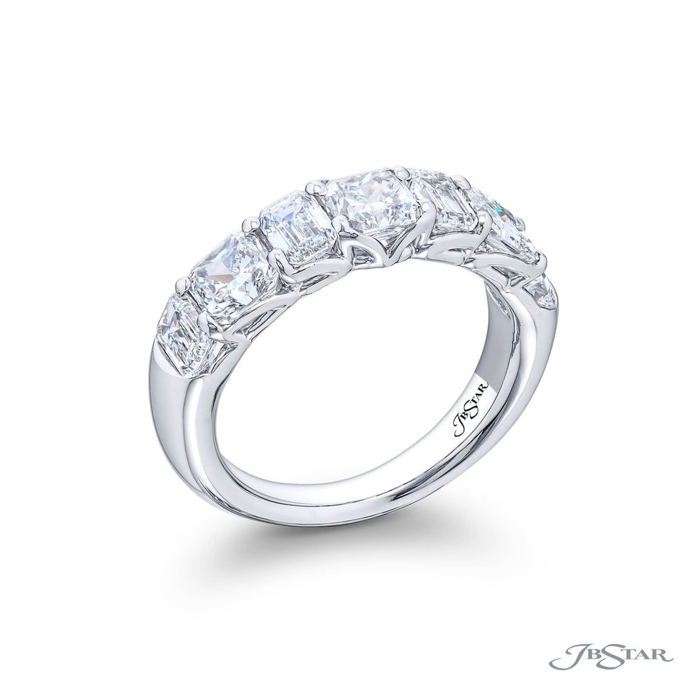 Elegance Elevated: Our classic 2.93 ctw. Diamond Band. These beautiful radiant-cut diamonds accompany emerald-cut diamonds and are handcrafted in pure platinum.