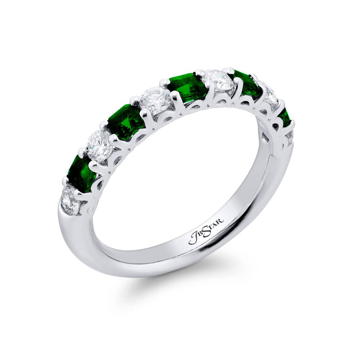 Elegance Elevated: Our signature Emerald and Diamond Band. These beautiful square emerald-cut emeralds blend with round diamonds and are handcrafted in pure platinum.