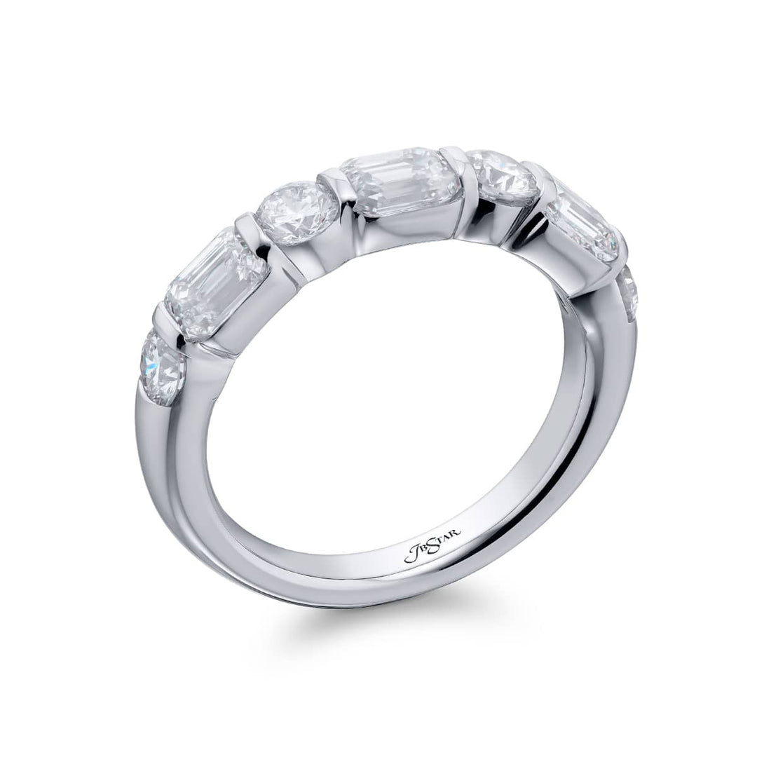 Elegance Elevated: Our signature 2.25 ctw. East-West Bar Set Diamond Band. These beautiful emerald-cut diamonds blending with round diamonds are handcrafted in pure platinum.