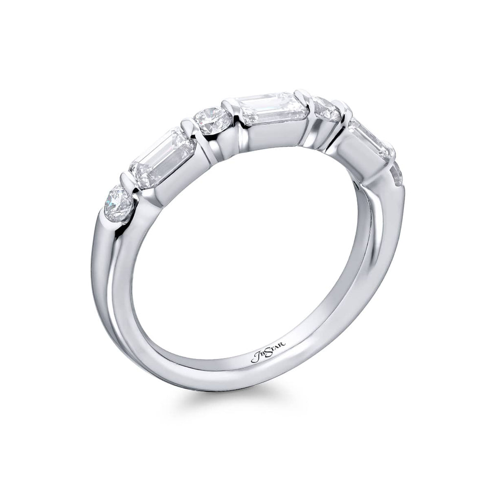 Elegance Elevated: Our signature 1.26 ctw. East-West Bar Set Diamond Band. These beautiful emerald-cut diamonds blending with round diamonds are handcrafted in pure platinum.