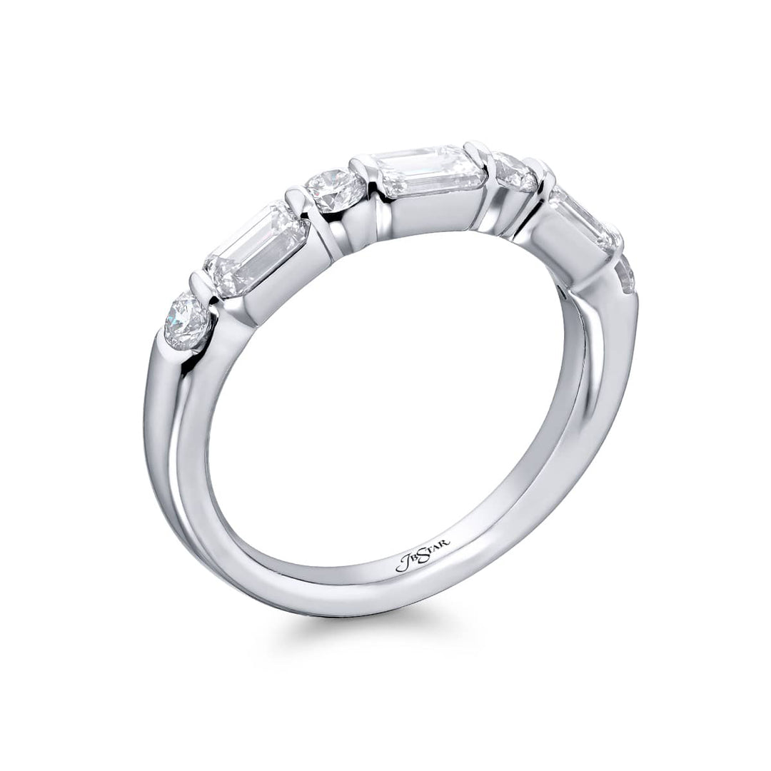Elegance Elevated: Our signature 1.26 ctw. East-West Bar Set Diamond Band. These beautiful emerald-cut diamonds blending with round diamonds are handcrafted in pure platinum.