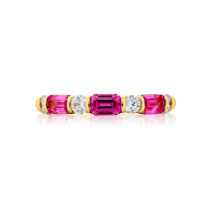 18K Yellow Gold Emerald-Cut Pink Sapphire East-West Bar Set Band