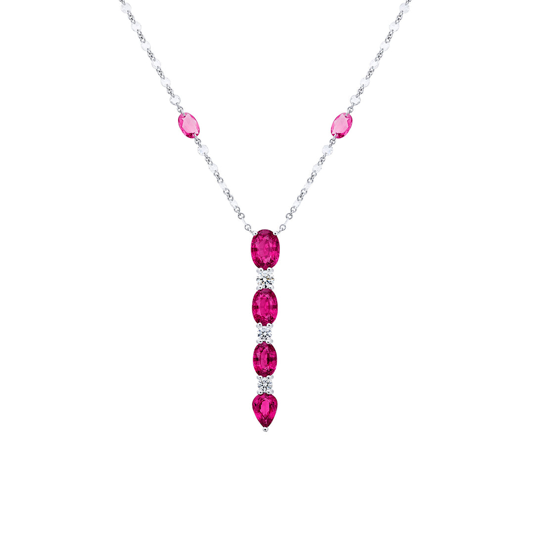 Platinum Oval Pink Sapphire and Round Diamond Certified Drop Pendant