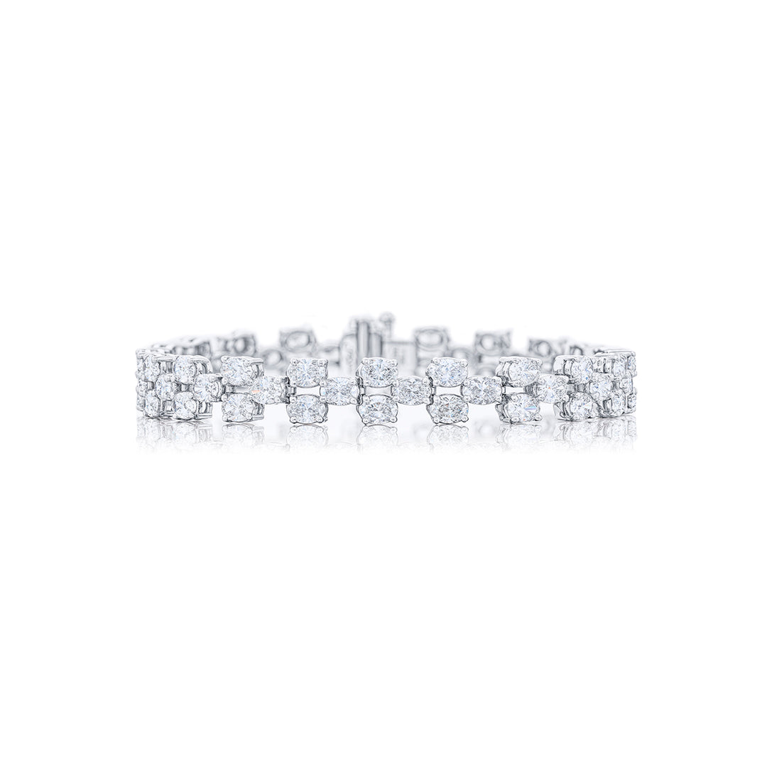 Platinum Oval Diamond Three-Row Bracelet