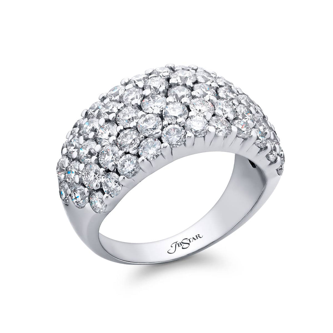 Elegance Elevated: Our dazzling 3.84 ctw. Five Row Diamond Band. These fifty-nine beautiful round diamonds are handcrafted in pure platinum.