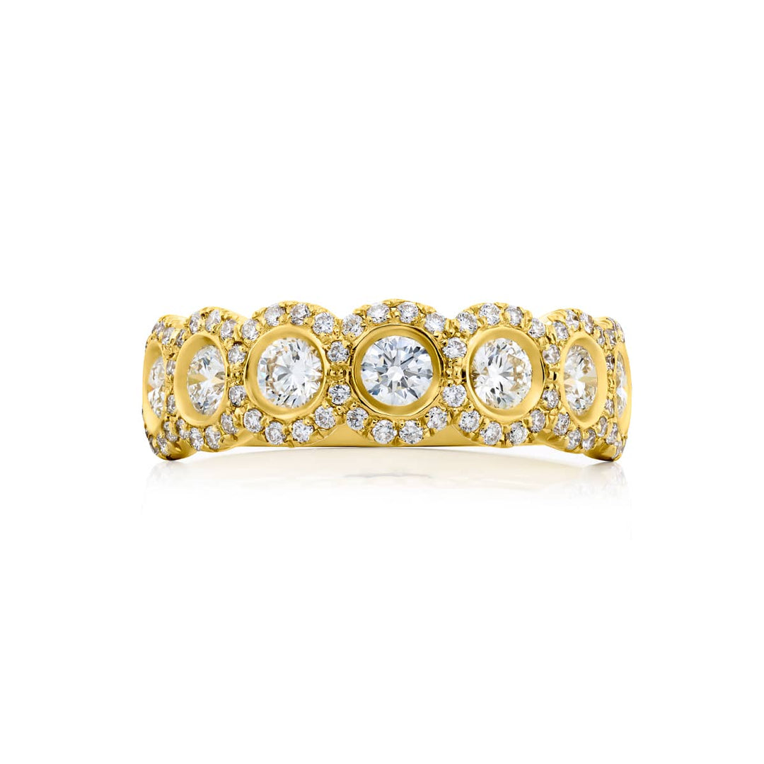 18K Yellow Gold Round Diamond Bezel Set Band