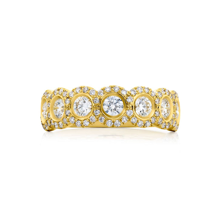 18K Yellow Gold Round Diamond Bezel Set Band