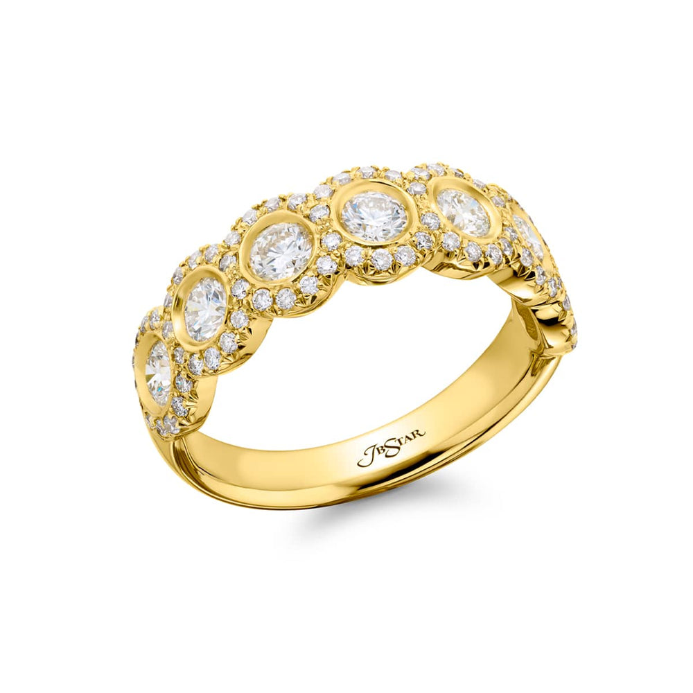 18K Yellow Gold Round Diamond Bezel Set Band