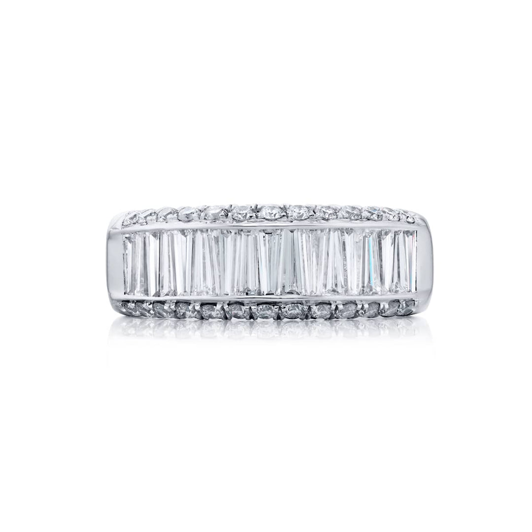 Platinum Tapered Baguette Diamond Channel Set Micro Pave Band