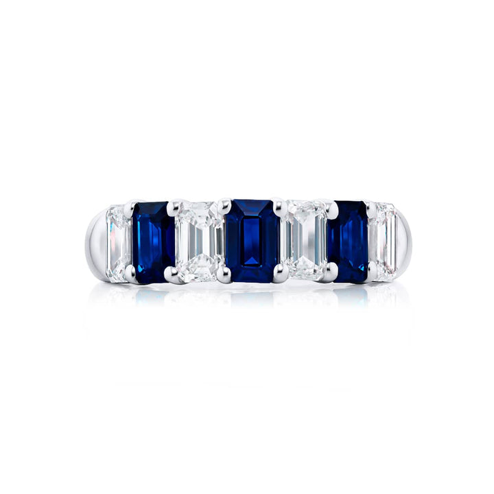 Platinum Emerald-Cut Sapphire and Diamond Band