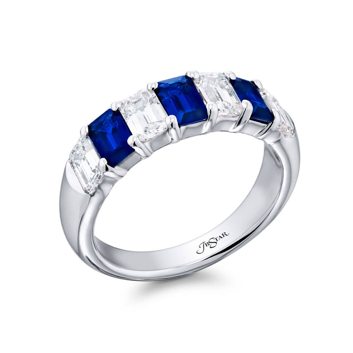 Platinum Emerald-Cut Sapphire and Diamond Band