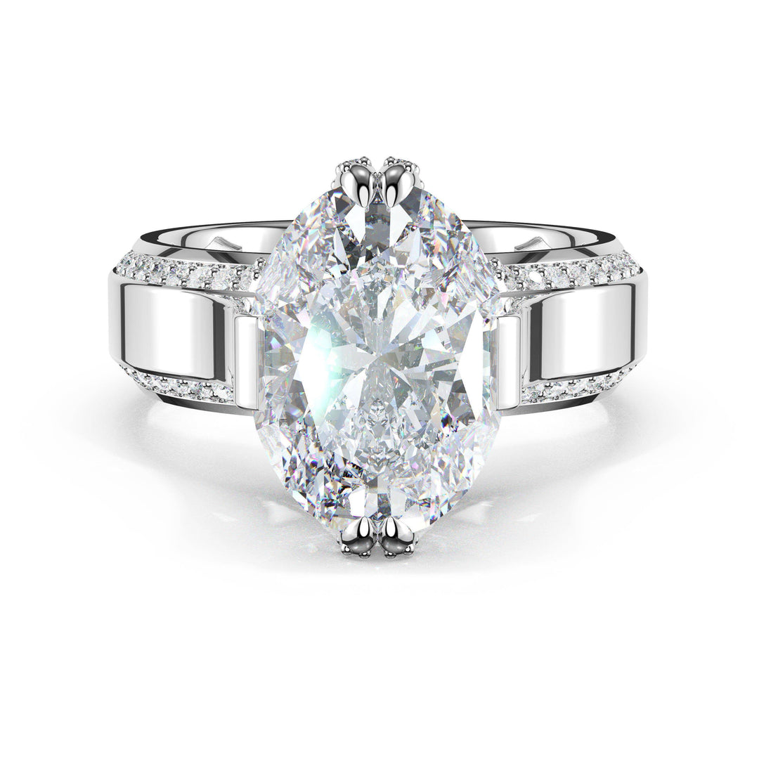 Oval Wide Band Solitaire Engagement Ring