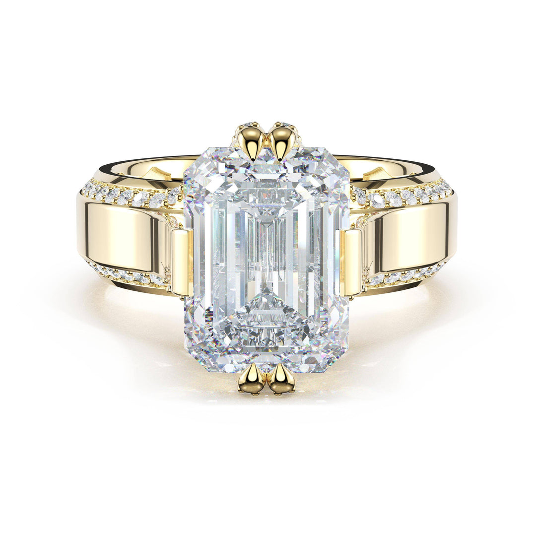 Emerald Wide Band Solitaire Engagement Ring in 18kt Yellow Gold