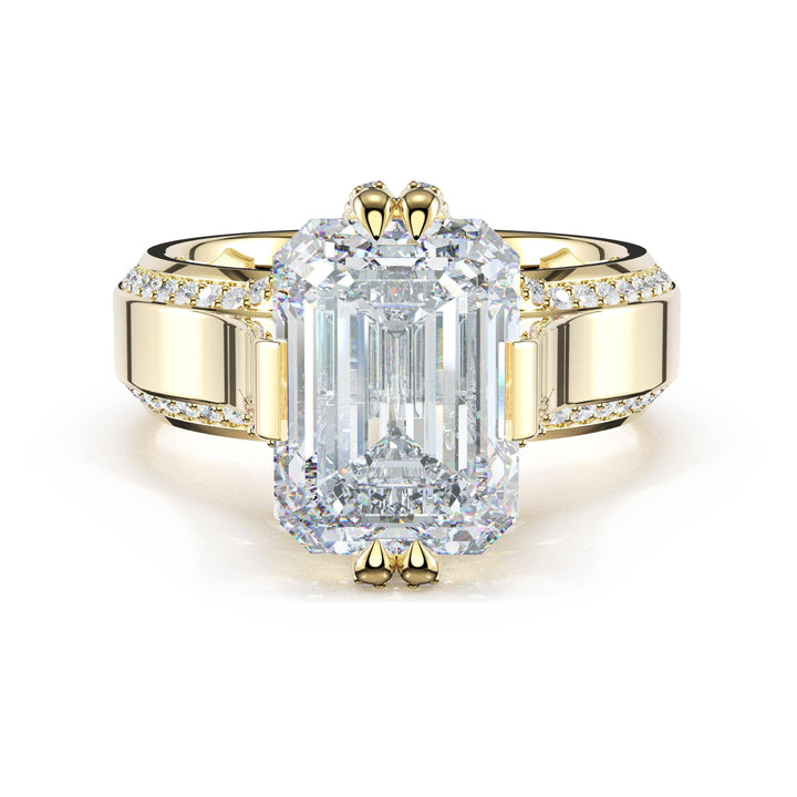 Emerald Wide Band Solitaire Engagement Ring in 18kt Yellow Gold