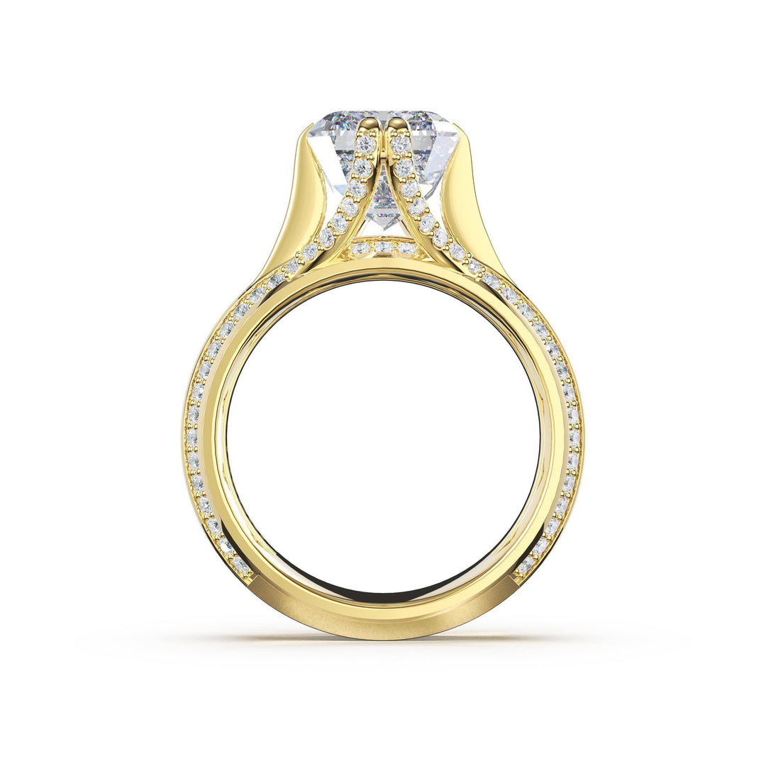 Emerald Wide Band Solitaire Engagement Ring in 18kt Yellow Gold