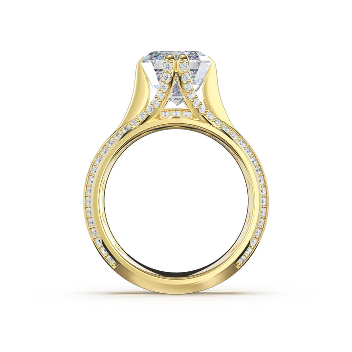 Emerald Wide Band Solitaire Engagement Ring in 18kt Yellow Gold