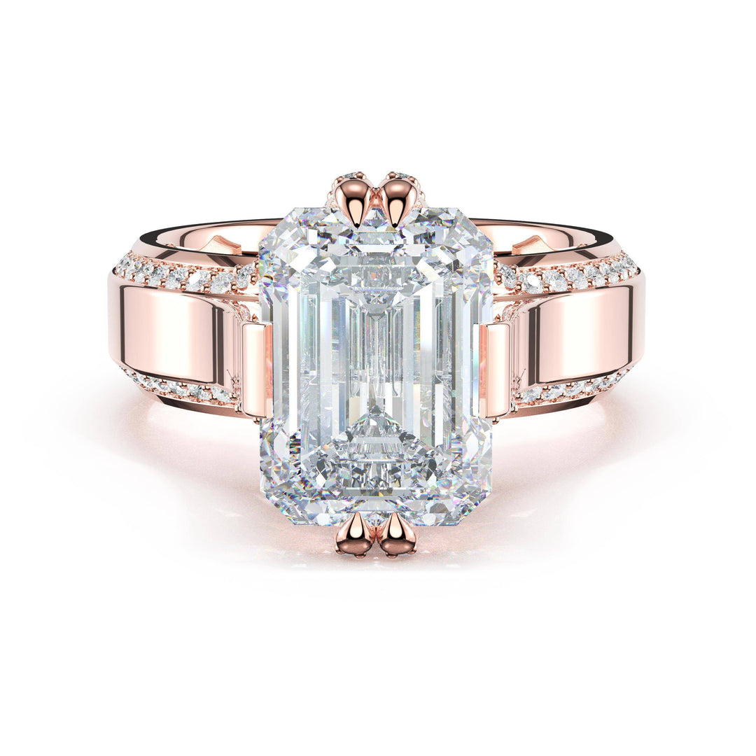 Emerald Wide Band Solitaire Engagement Ring in 18kt Rose Gold