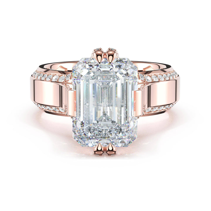Emerald Wide Band Solitaire Engagement Ring in 18kt Rose Gold