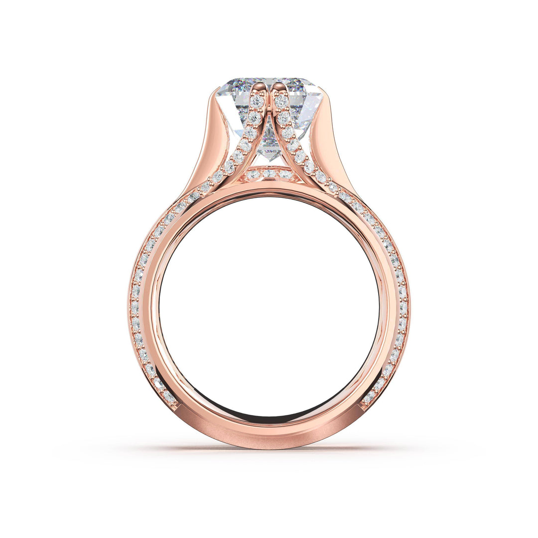 Emerald Wide Band Solitaire Engagement Ring in 18kt Rose Gold