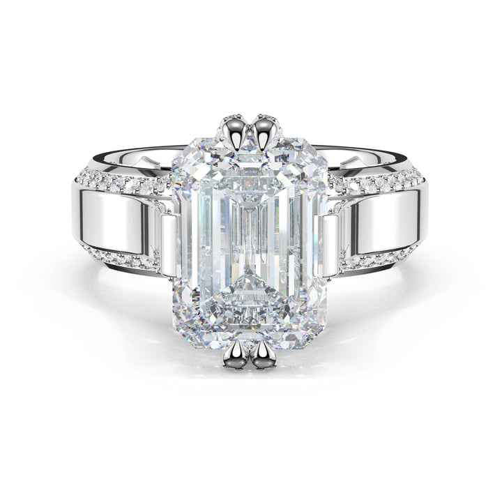 Emerald Wide Band Solitaire Engagement Ring in Platinum