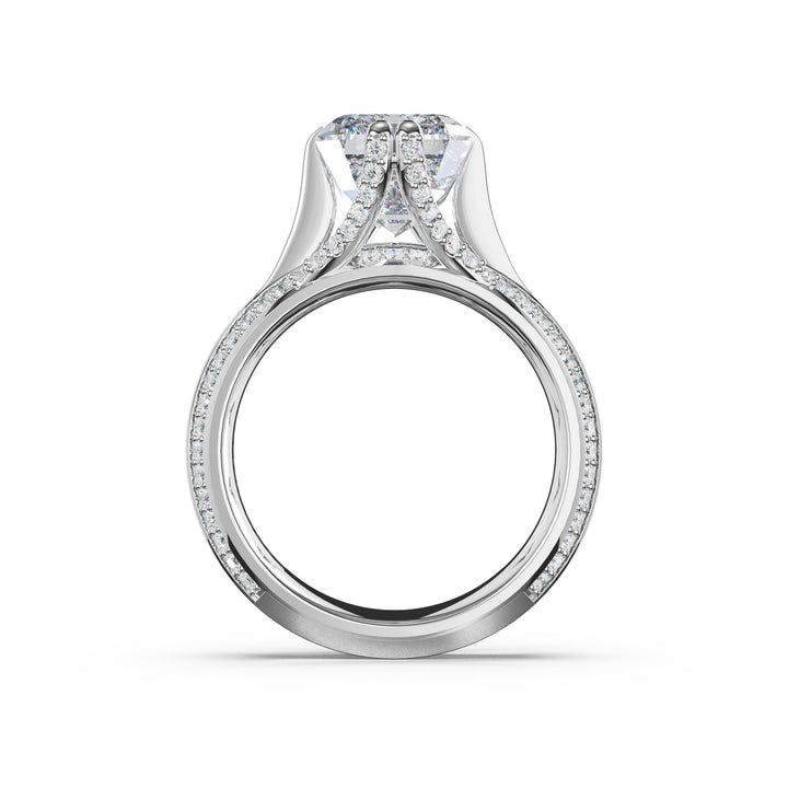 Emerald Wide Band Solitaire Engagement Ring in Platinum