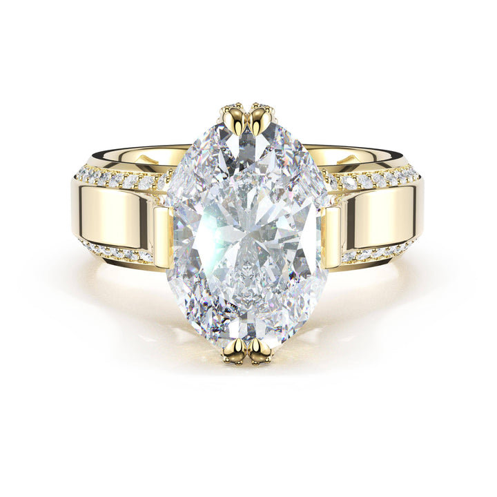 Oval Wide Band Solitaire Engagement Ring in 18kt Yellow Gold