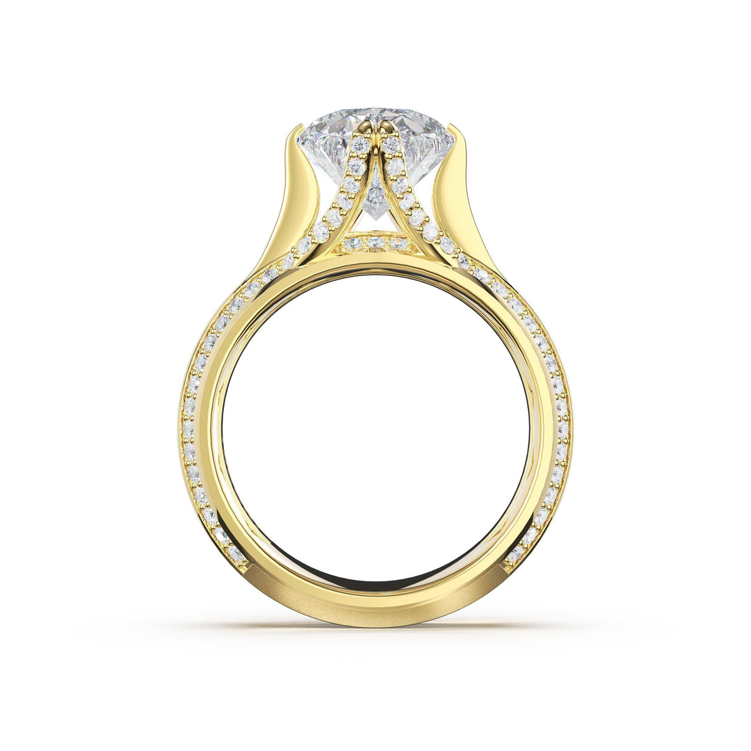 Oval Wide Band Solitaire Engagement Ring in 18kt Yellow Gold