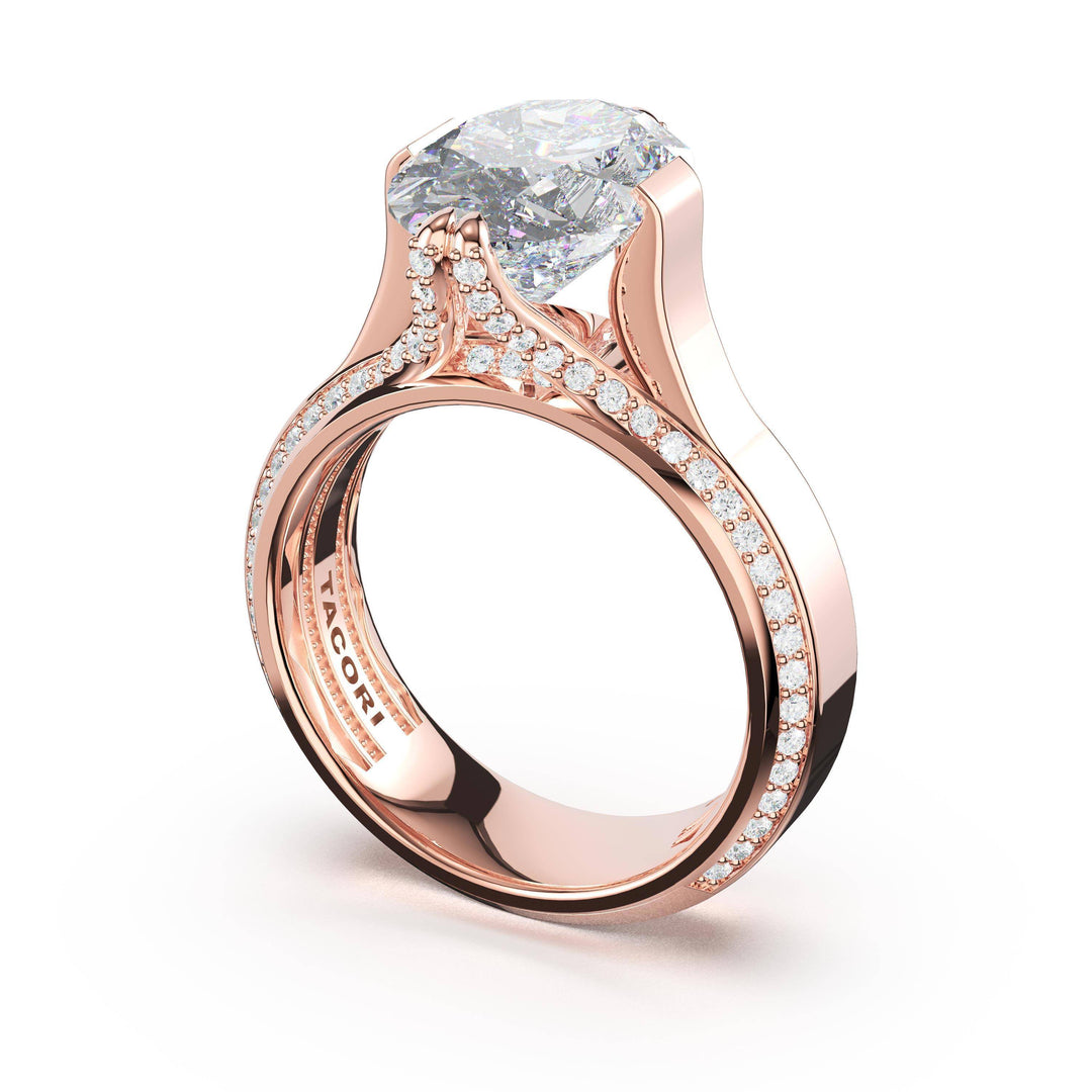 Oval Wide Band Solitaire Engagement Ring in 18kt Rose Gold