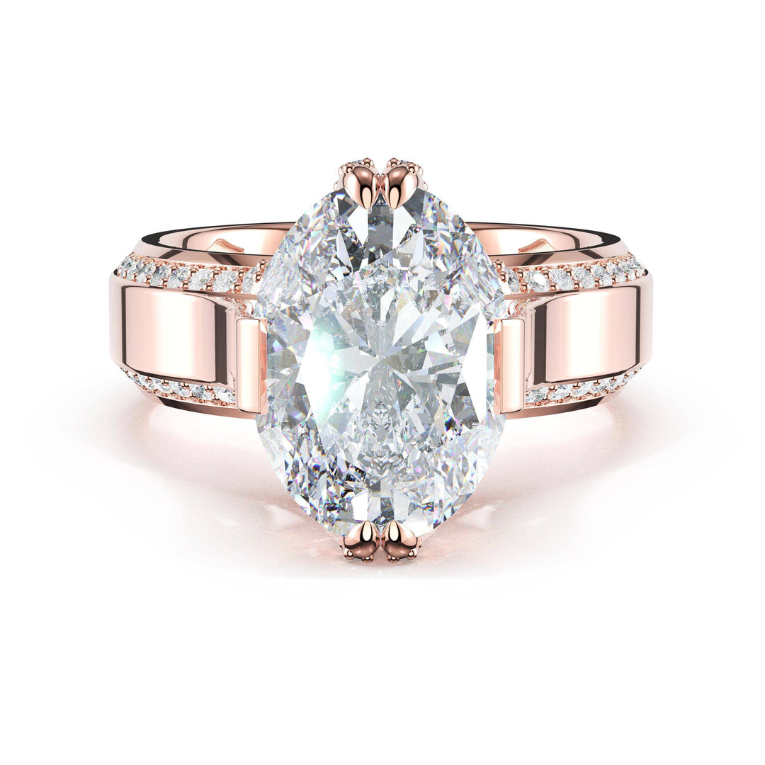 Oval Wide Band Solitaire Engagement Ring in 18kt Rose Gold