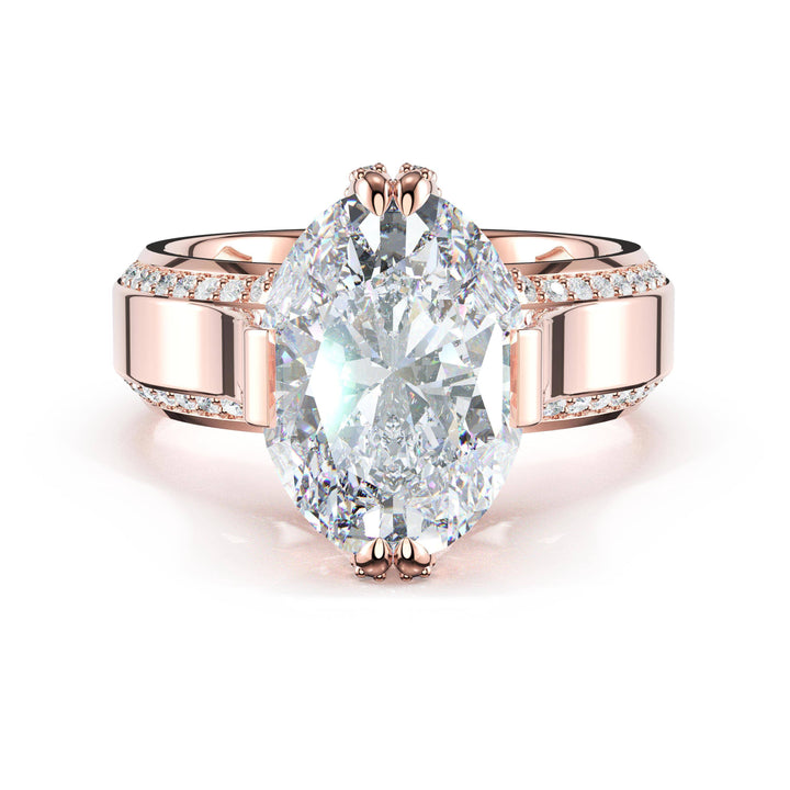 Oval Wide Band Solitaire Engagement Ring in 18kt Rose Gold