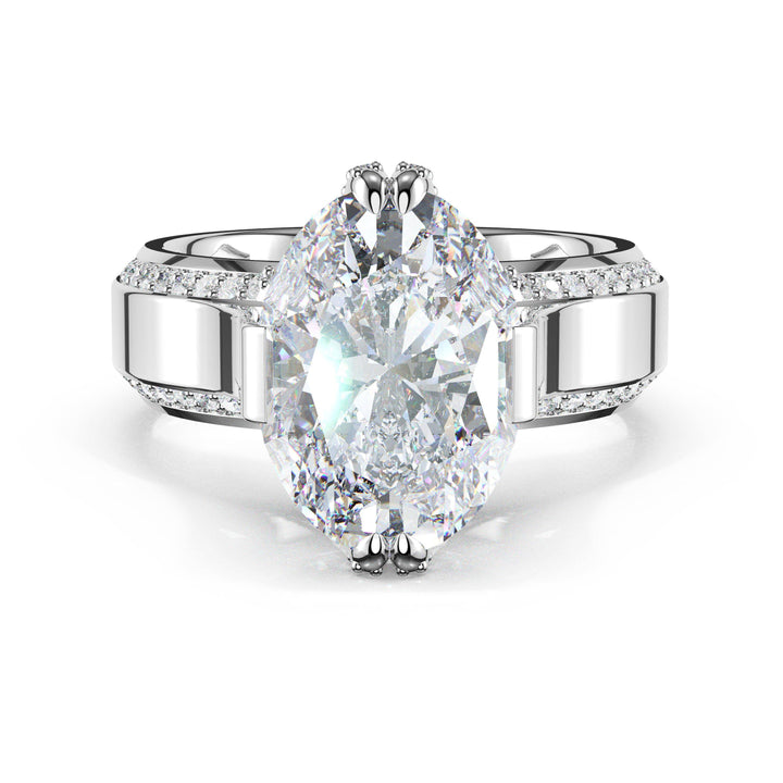 Oval Wide Band Solitaire Engagement Ring in Platinum