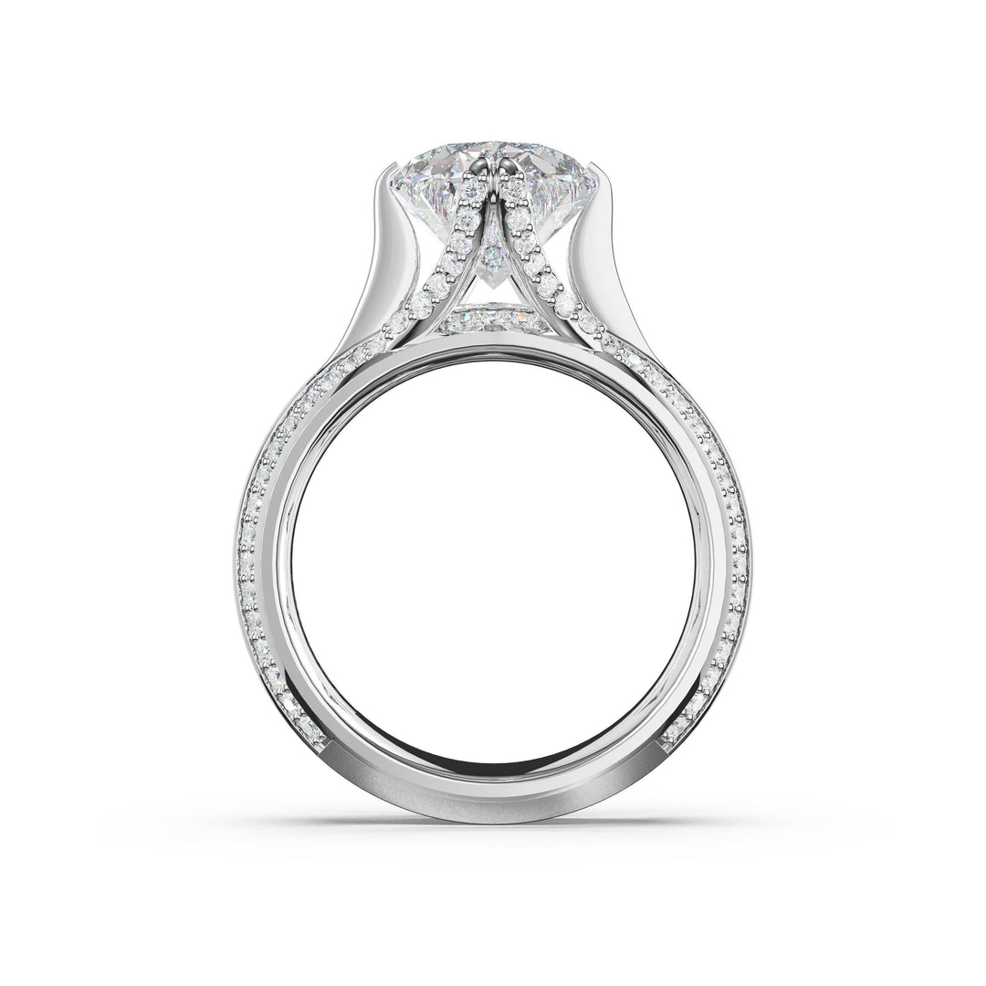 Oval Wide Band Solitaire Engagement Ring in Platinum