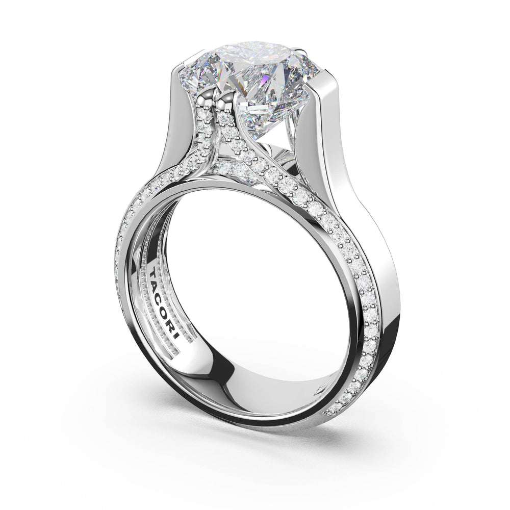 Round Wide Band Solitaire Engagement Ring in 18kt White Gold