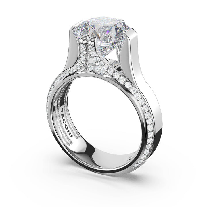 Round Wide Band Solitaire Engagement Ring in 18kt White Gold