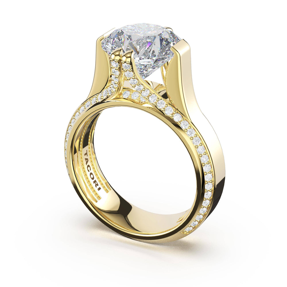 Round Wide Band Solitaire Engagement Ring in 18kt Yellow Gold
