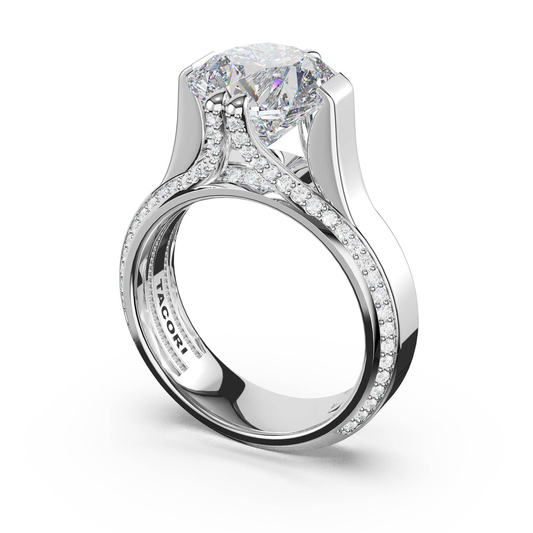 Round Wide Band Solitaire Engagement Ring in Platinum