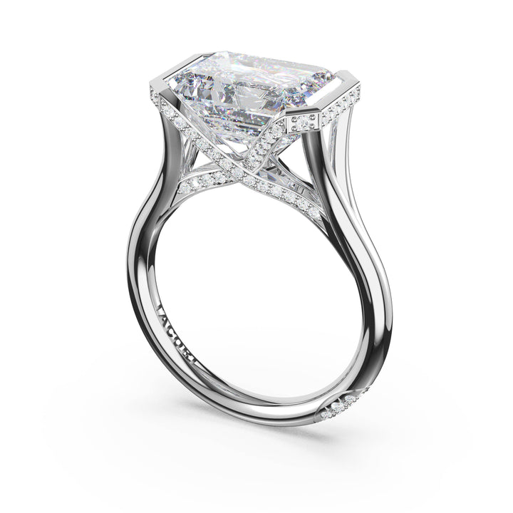 Emerald East-West Semi Bezel Solitaire Engagement Ring in 18kt White Gold