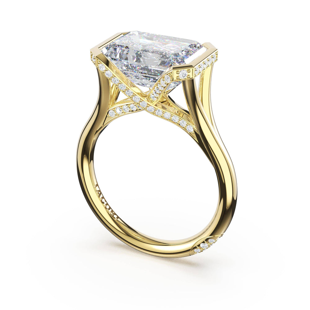 Emerald East-West Semi Bezel Solitaire Engagement Ring in 18kt Yellow Gold