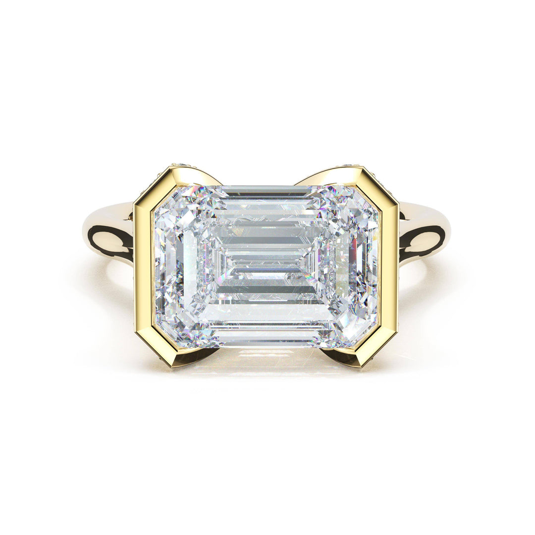 Emerald East-West Semi Bezel Solitaire Engagement Ring in 18kt Yellow Gold