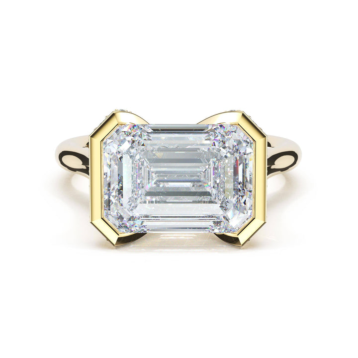 Emerald East-West Semi Bezel Solitaire Engagement Ring in 18kt Yellow Gold