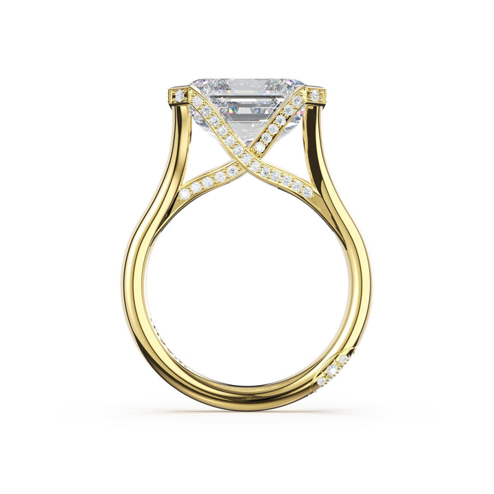 Emerald East-West Semi Bezel Solitaire Engagement Ring in 18kt Yellow Gold