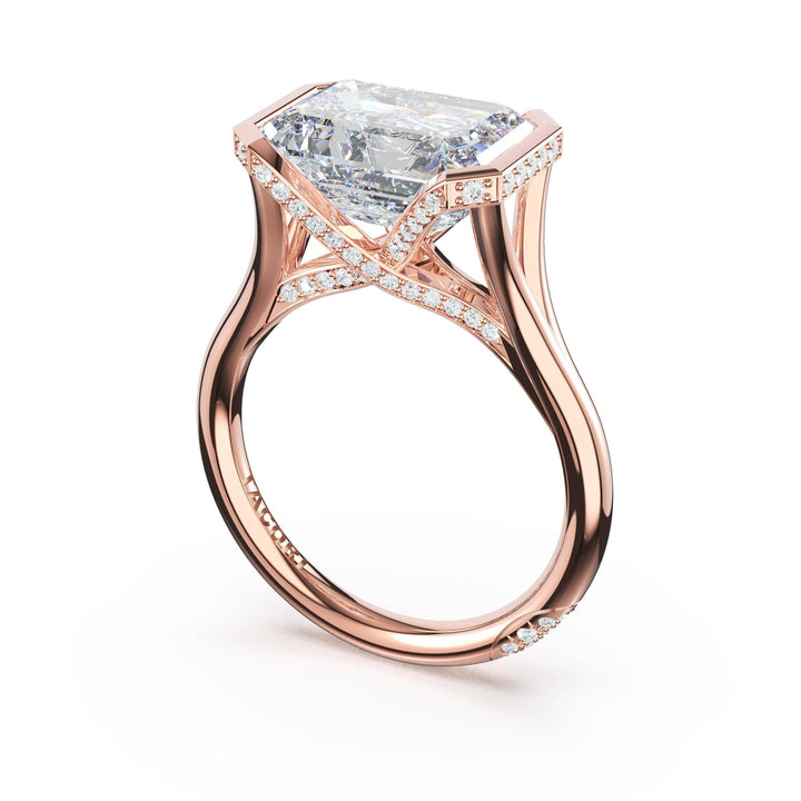 Emerald East-West Semi Bezel Solitaire Engagement Ring in 18kt Rose Gold