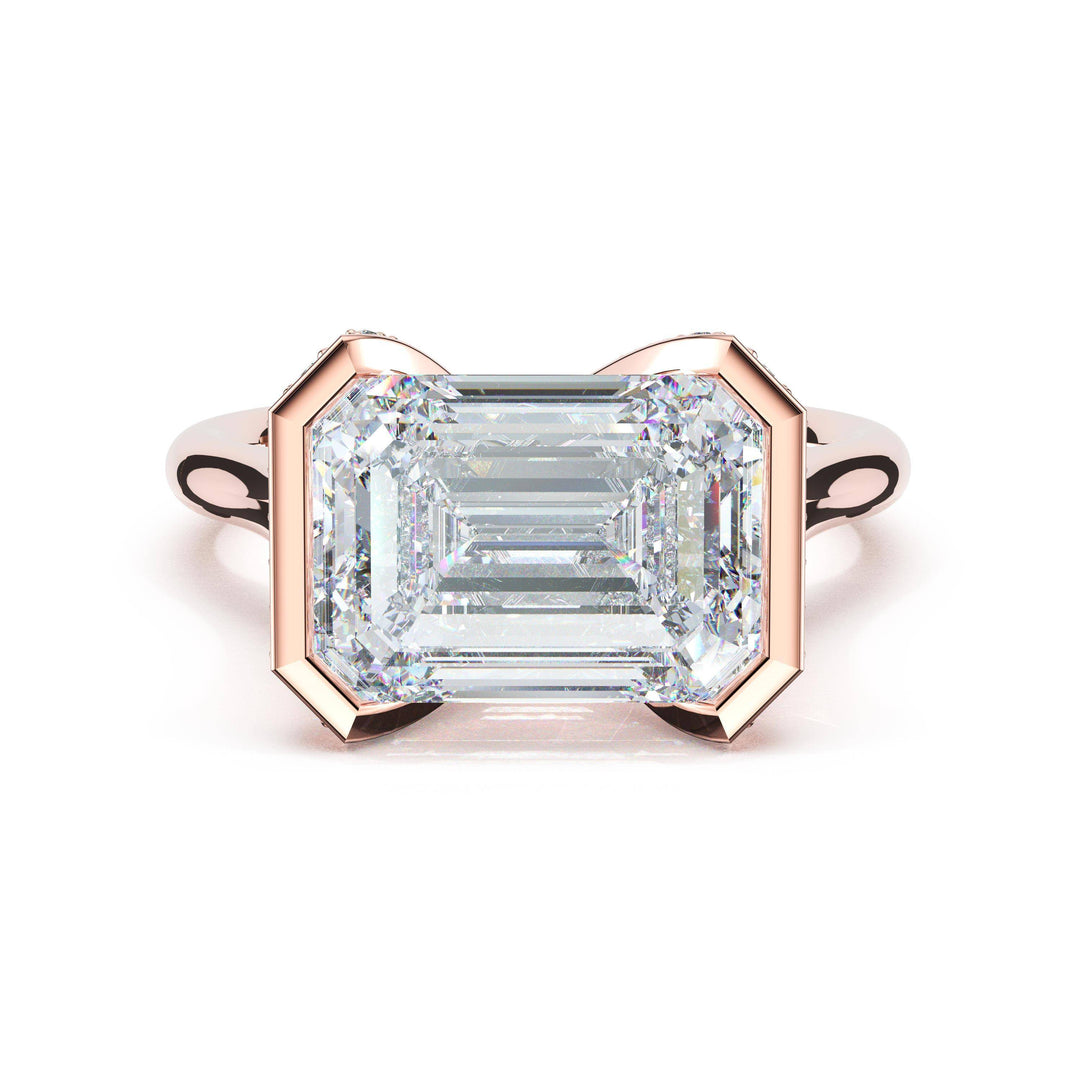 Emerald East-West Semi Bezel Solitaire Engagement Ring in 18kt Rose Gold