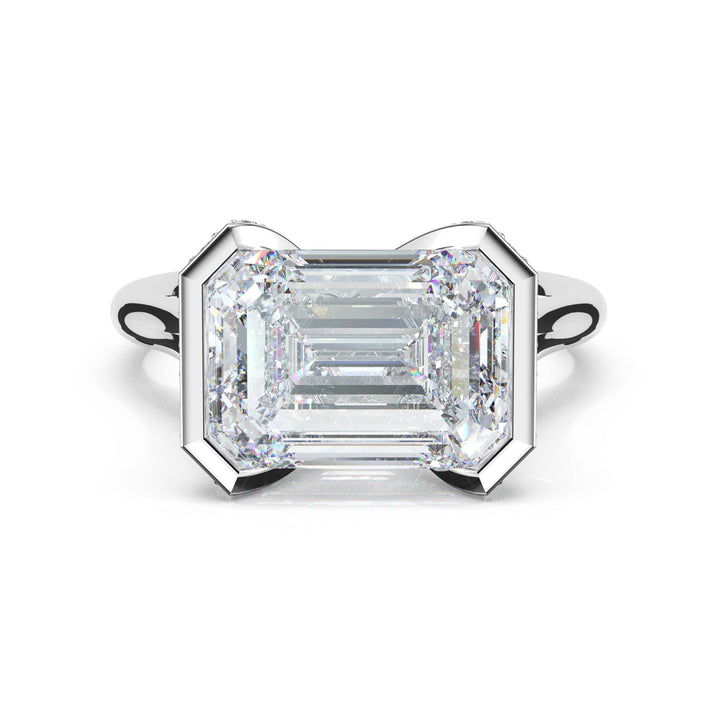 Emerald East-West Semi Bezel Solitaire Engagement Ring in Platinum
