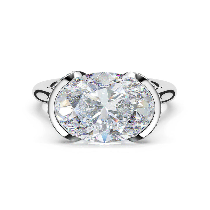 Oval East-West Semi Bezel Solitaire Engagement Ring in 18kt White Gold