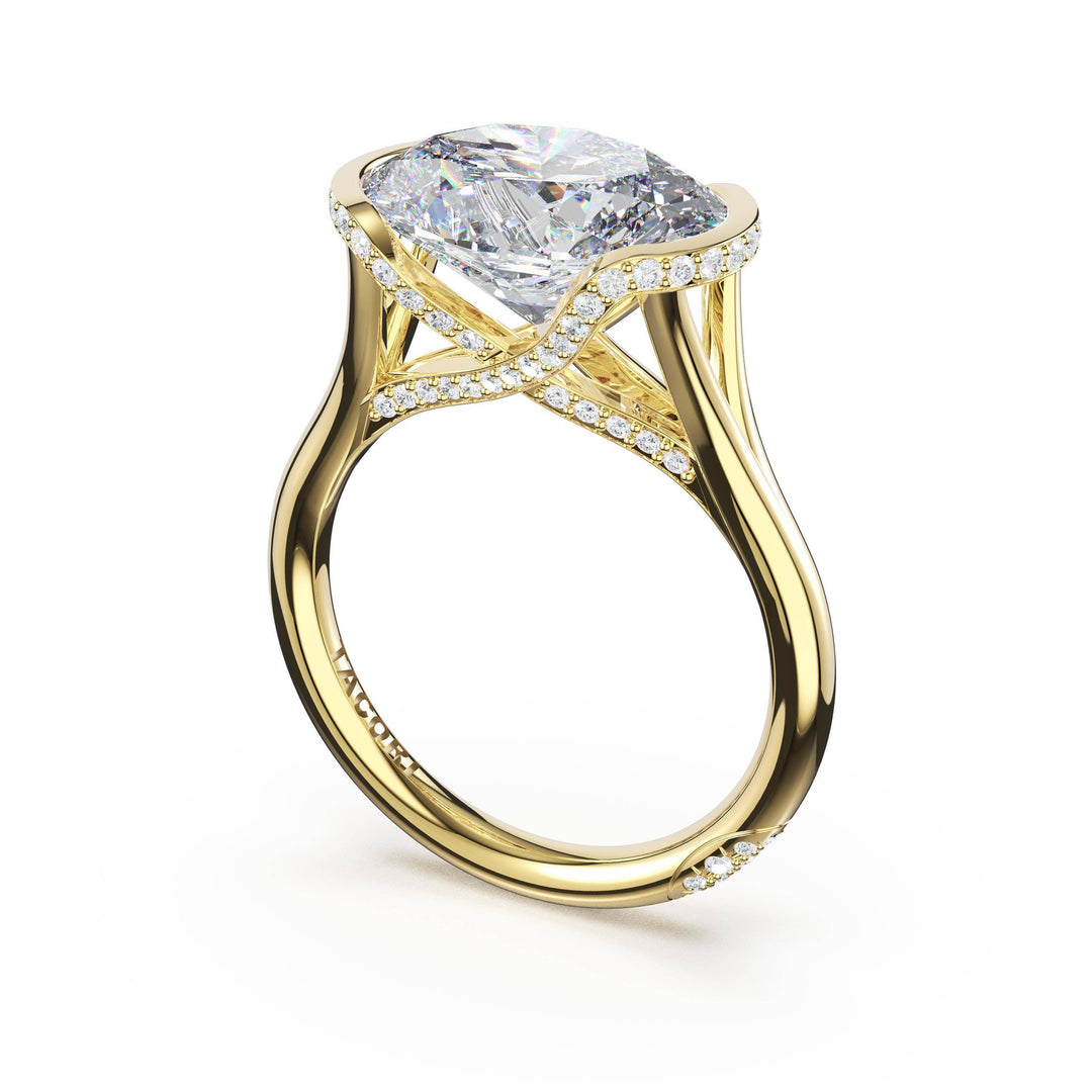 Oval East-West Semi Bezel Solitaire Engagement Ring in 18kt Yellow Gold