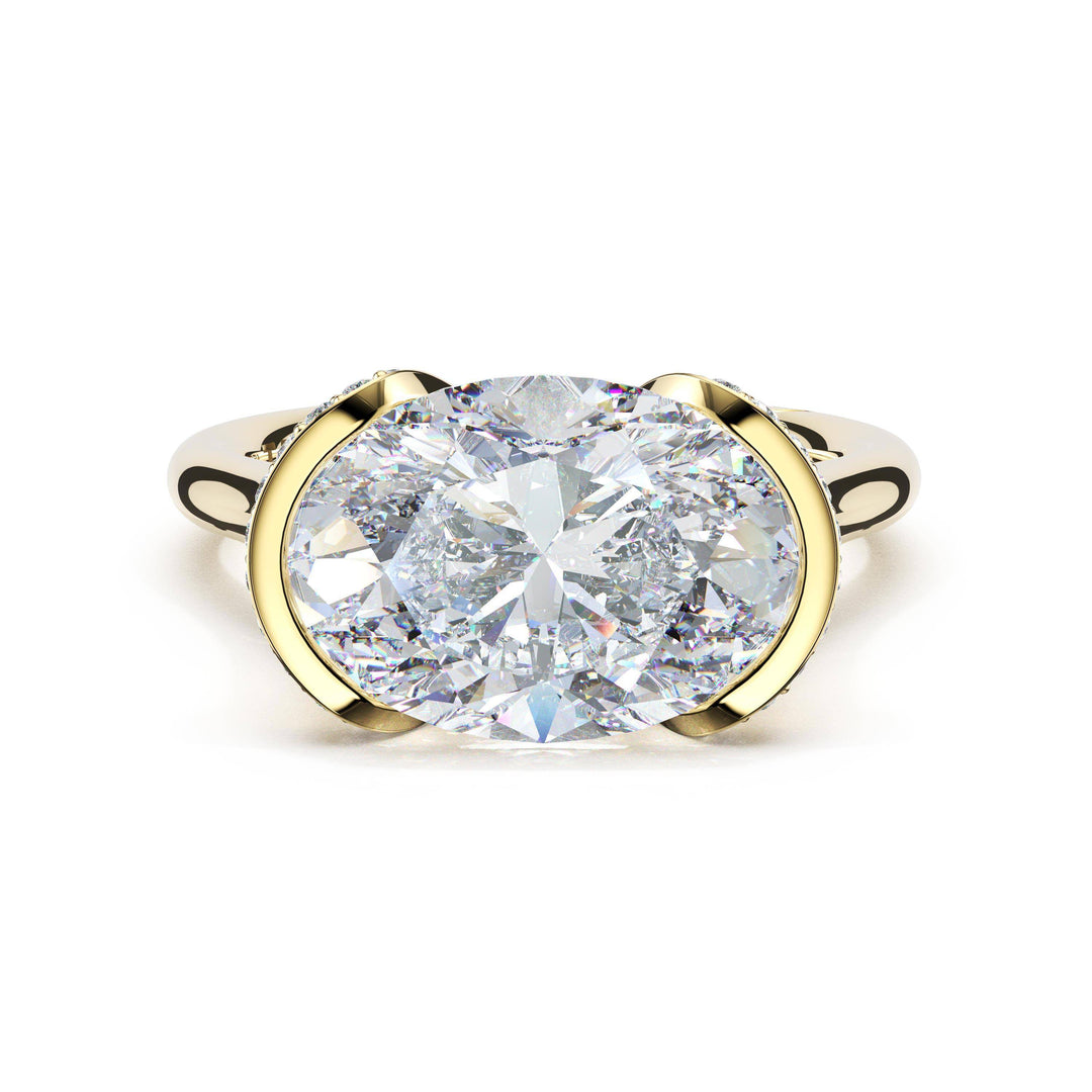 Oval East-West Semi Bezel Solitaire Engagement Ring in 18kt Yellow Gold