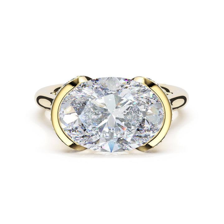 Oval East-West Semi Bezel Solitaire Engagement Ring in 18kt Yellow Gold