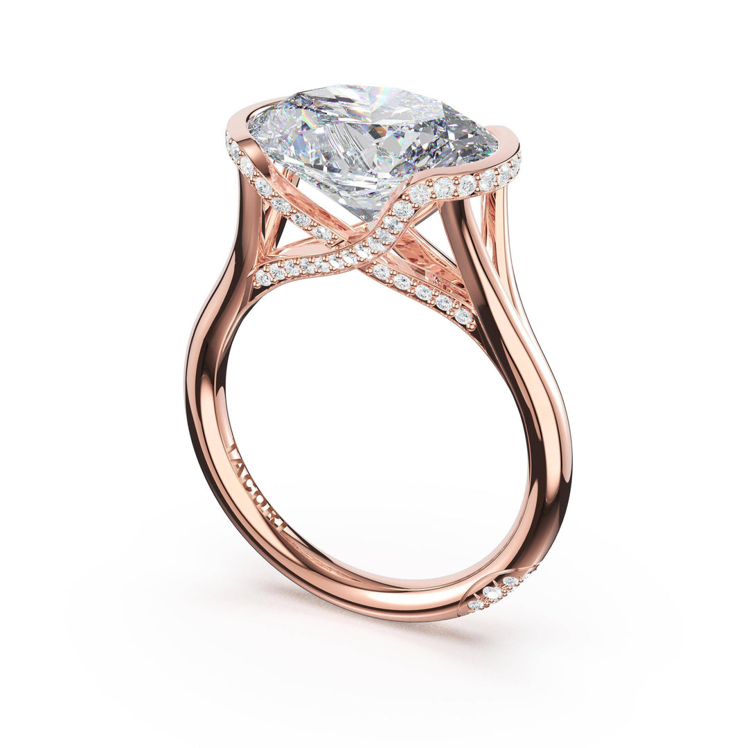 Oval East-West Semi Bezel Solitaire Engagement Ring in 18kt Rose Gold