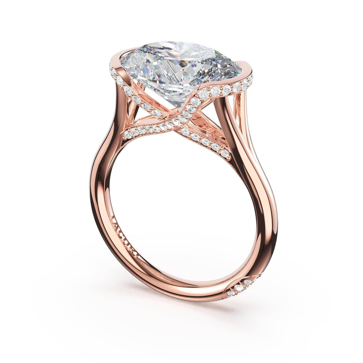 Oval East-West Semi Bezel Solitaire Engagement Ring in 18kt Rose Gold